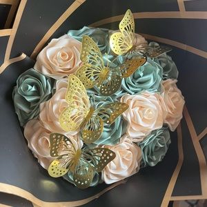 Sage Green and Cream Eternal Ribbon Rose Bouquet 💐